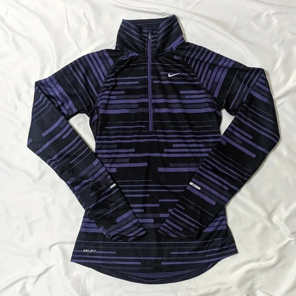 Nike Dri-Fit Running 1/4 Zip Mock Neck Pullover, Color Purple/Black Size XS - Picture 1 of 11